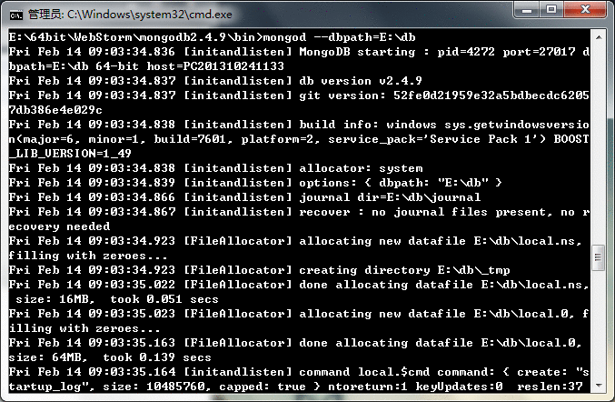 Nodejs学习之mongodb Error: failed to connect to [localhost:27017]