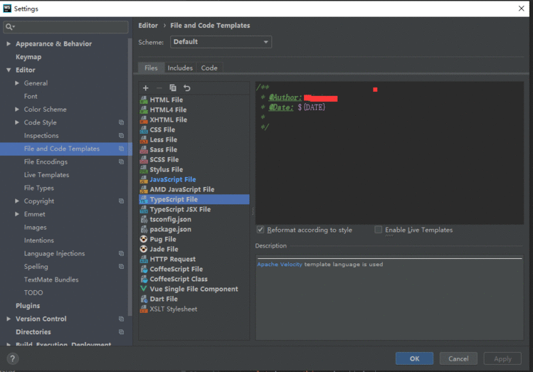 webstorm 设置自动作者