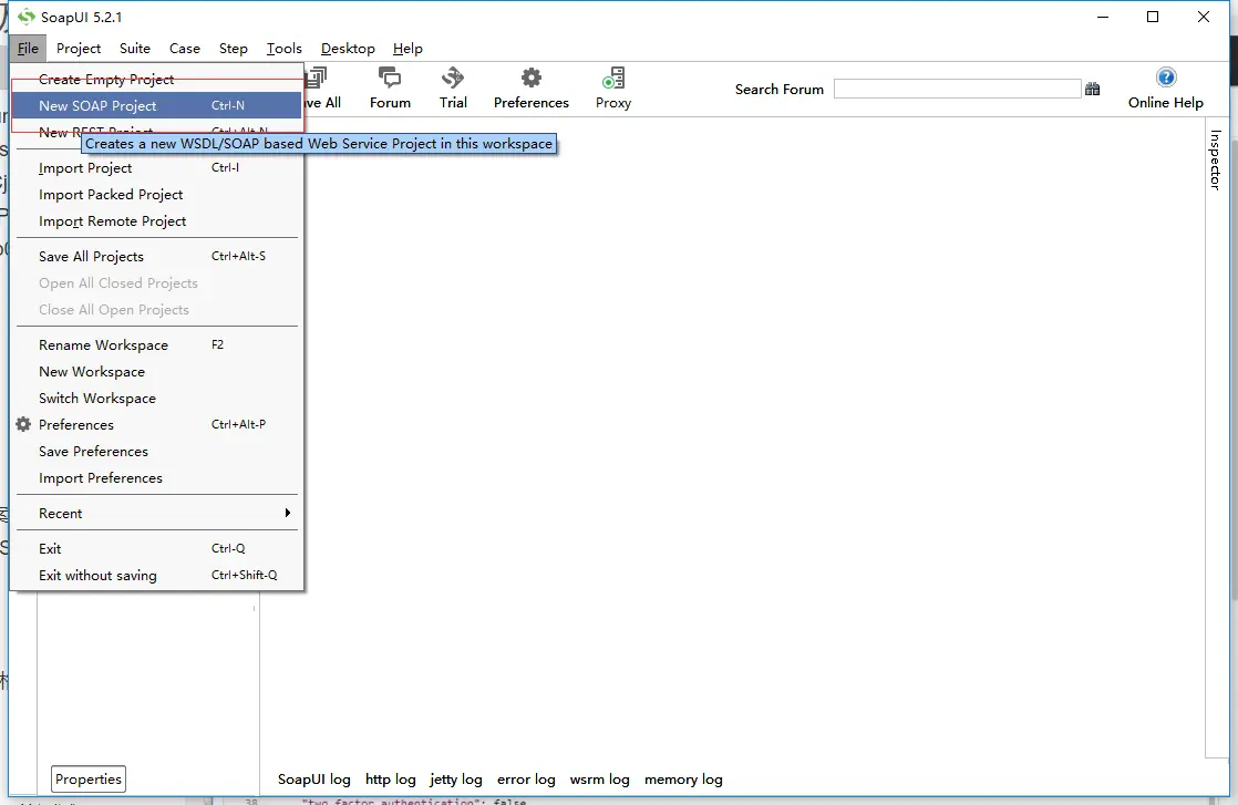 File -> 新建SOAP项目