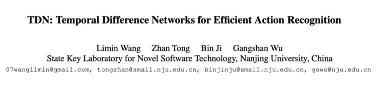 CVPR 2021 | 利用时序差分进行动作识别的最新Backbone—TDN