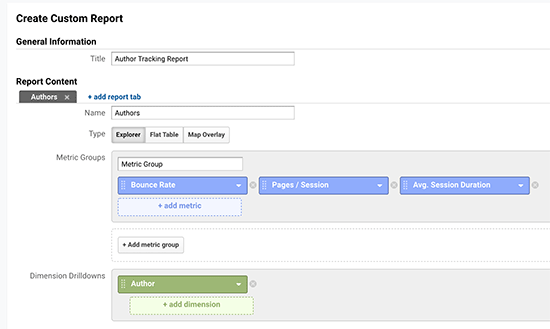 Author tracking custom report